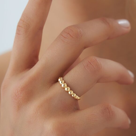 Gold Ring Beautiful Beaded Ball Gold Ring 18K Stacking Ring WATERPROOF gold ring - Picture 6 of 8
